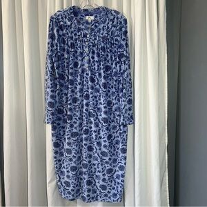 Aria Collection Blue Floral Long Sleeve Plush Soft Fleece Nightgown